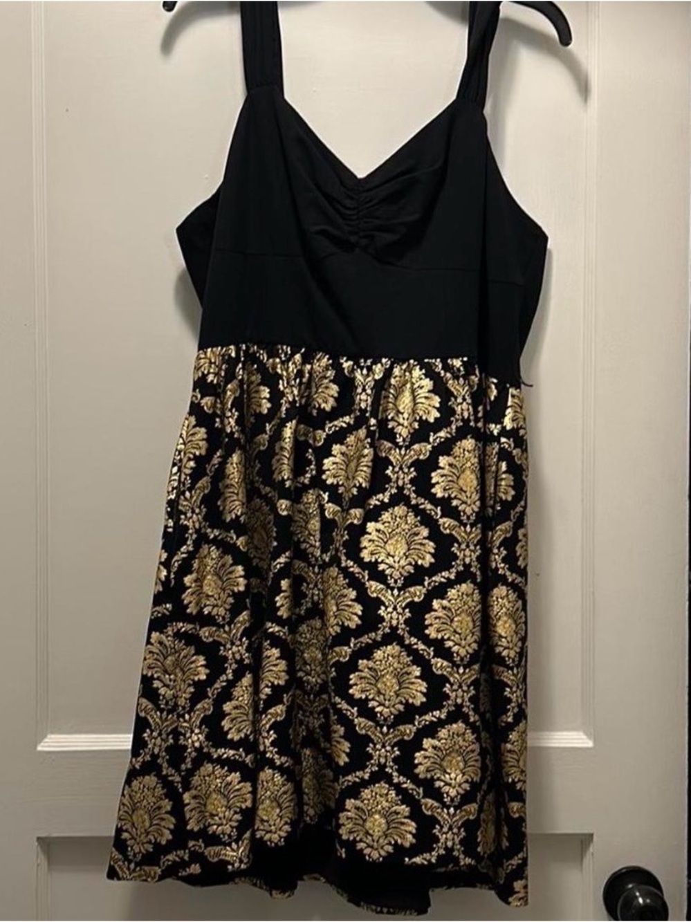 Modcloth Black and Gold Brocade Fit-and-Flare Dress